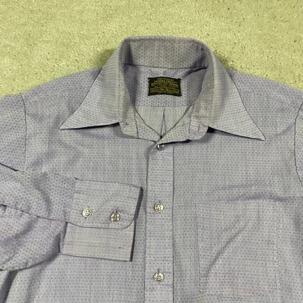 VTG 70s Sears Perma-Prest Shirt Mens L Purple Geometric Diamond Button Down